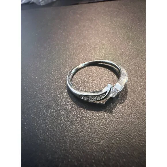 Sterling Silver Plated Twist Engagement Ring With Cubic Zirconia Stone - Picture 6 of 6